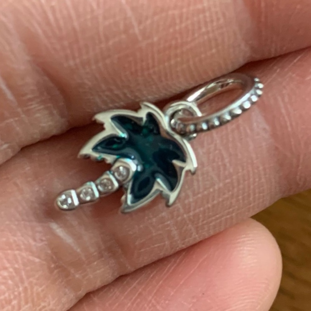 NWOT Opalescent Green Palm Tree Dangle Charm Sterling Silver 925